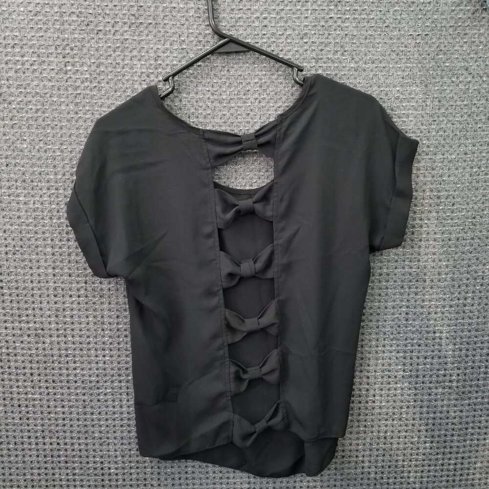 rue 21 Black Blouse Short Sleeve Women's M - Picture 3 of 5
